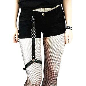 LEATHER Strap Belt Loop Clip Leg Harness Garter Bondage Cosplay Rave BDSM NWT